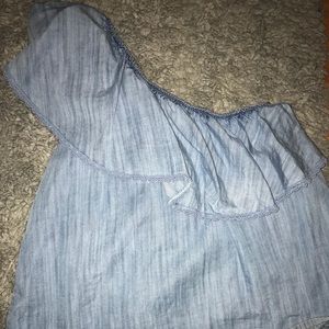 Denim Lace Off the Shoulder Top
